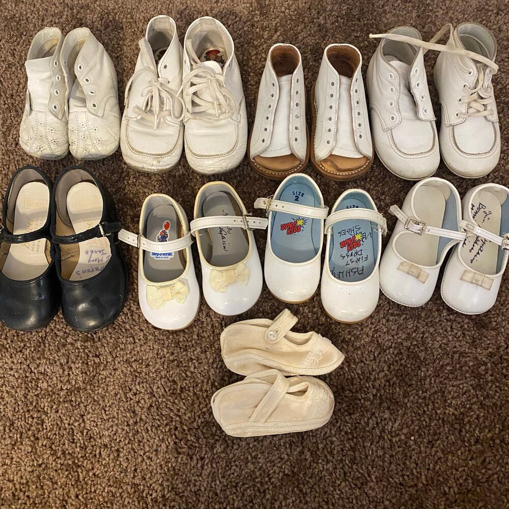 Lot of 9 Vintage Baby Girls Shoes 80s 60s Sears Dyna Kids Step & Stride Leather